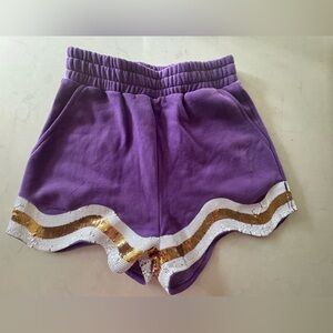 QUEEN OF SPARKLES Purple Shorts with Gold and White Trim
